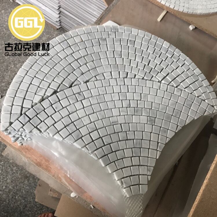 Carrara Marble White Cut By Hand Big Fan Shape Marble Mosaic Tile 