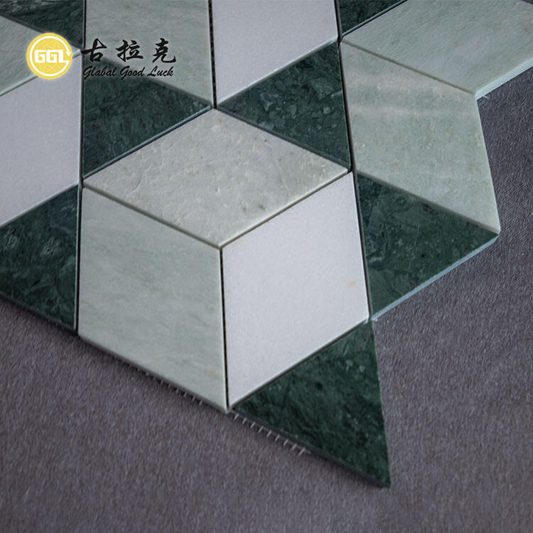 Diamond Shape Verde Green Marble Mosaic Wall Tile For Home Decoration