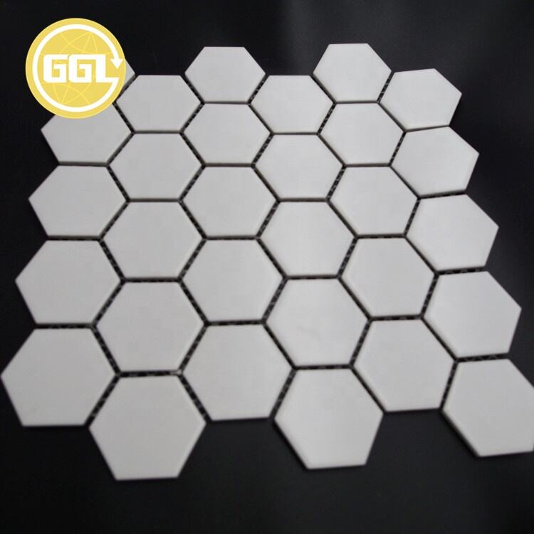 Hexagon Ceramic Mosaic Tile White Porcelain Tile for Bathroom Wall Floor Decor