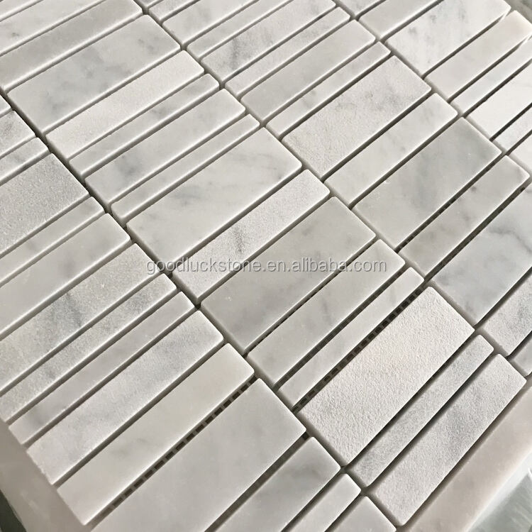 Carrara White Marble Random Strip Mosaic Home Wall Flooring Tile