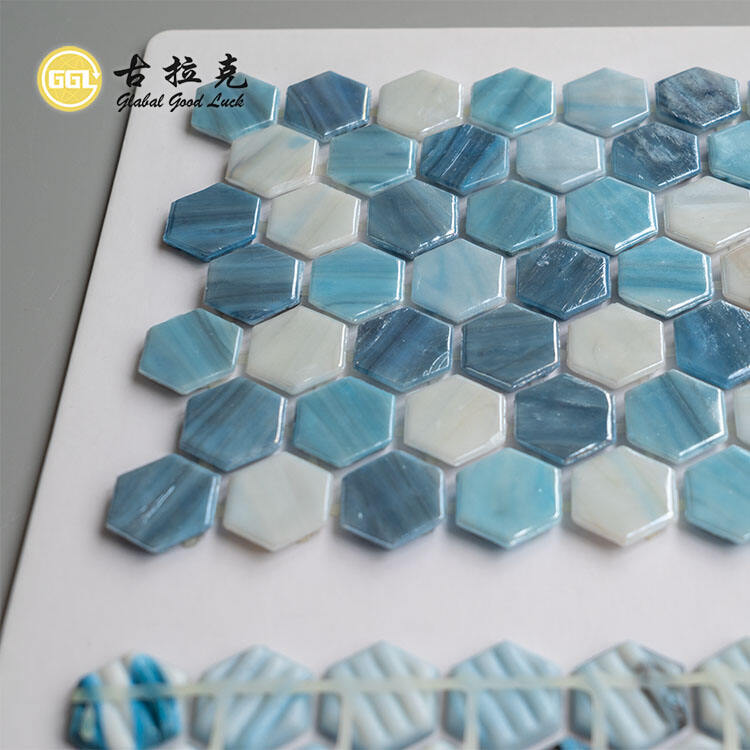 Hot Melt Bule and White Glass Mosaic Tile Dot-Mounted Swimming Pool Tiles