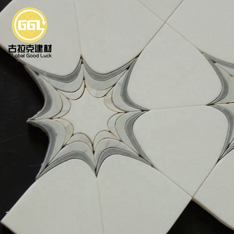 Premium Quality Marble Waterjet Parquet Feature Mosaic Tile Inlay Shell Design