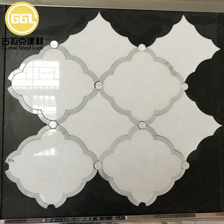 Polished Surface Lantern Shape White Marble Mix Arabesque Shell Mother of Pearl Tile