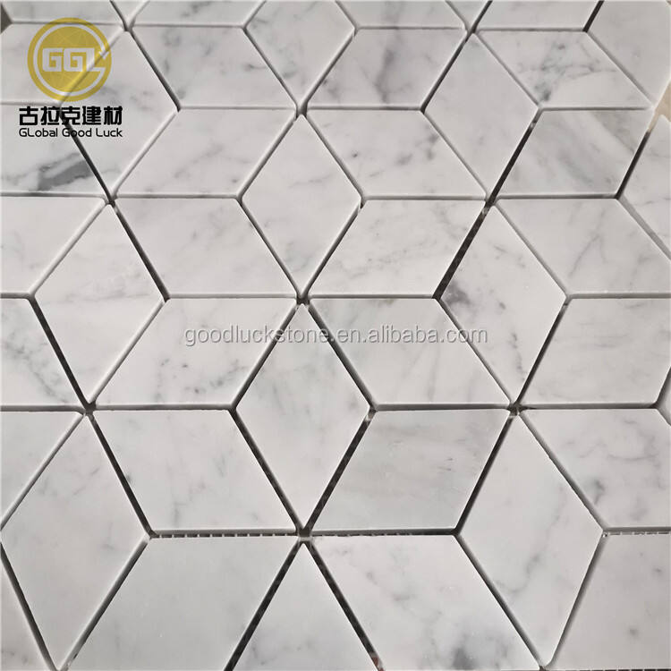 Hot Sale Wall Decoration Natural White Carrara Marble Stone Diamond Mosaic Tiles For Wall Decor