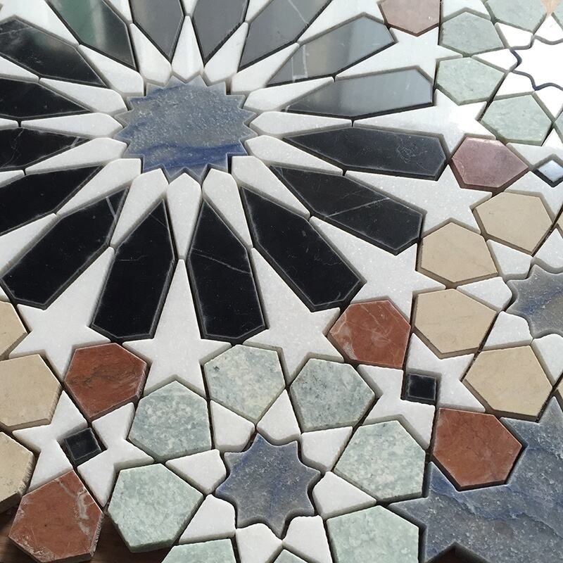 Interior Decoration Flower Pattern Waterjet Marble Stone Mosaic Tiles for Wall Floor