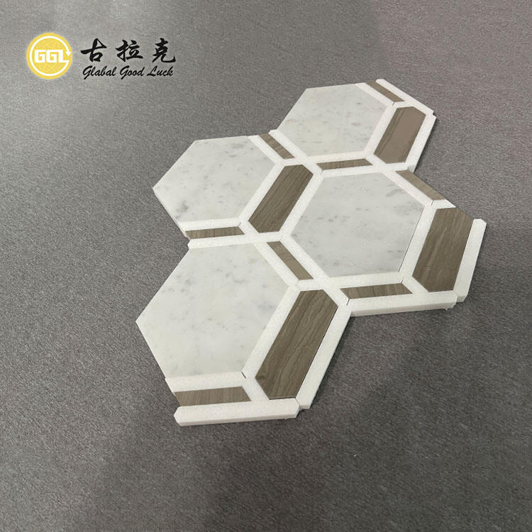 Interior Household Decorative Hexagon Shape Marble Mosaic Wall Floor Tiles