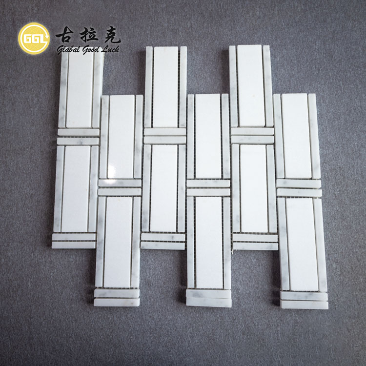 Thassos White Mix Carrara White Marble Mosaic Tile for House Interior Wall Decor