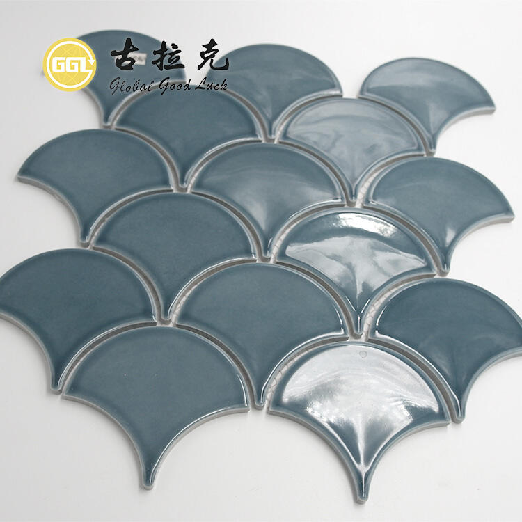 Dark Green Glazed Glossy Surface Lantern Shape Mosaic Ceramic Tile