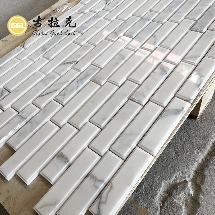 3D Carrara White Marble Long Strip Marble Mosaic For Wall Tiles