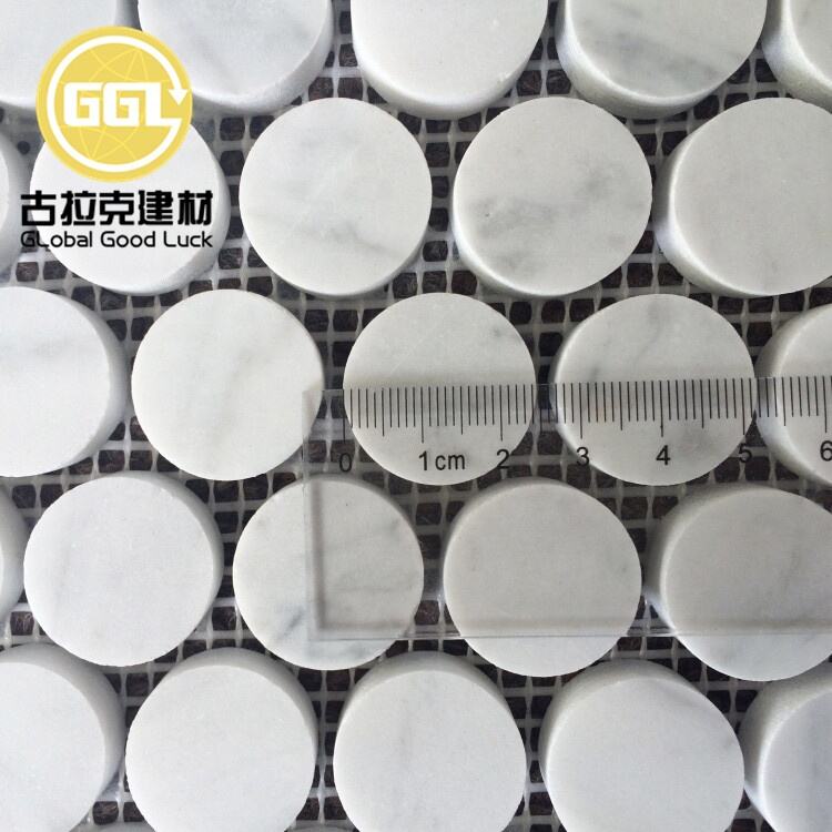 Carrara White Mini Penny Round Shape Marble Mosaic Tile For Bathroom Wall