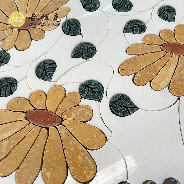 Elegant Sunflower Mosaic Tile Water Jet Marble Mosaic for Home Decor