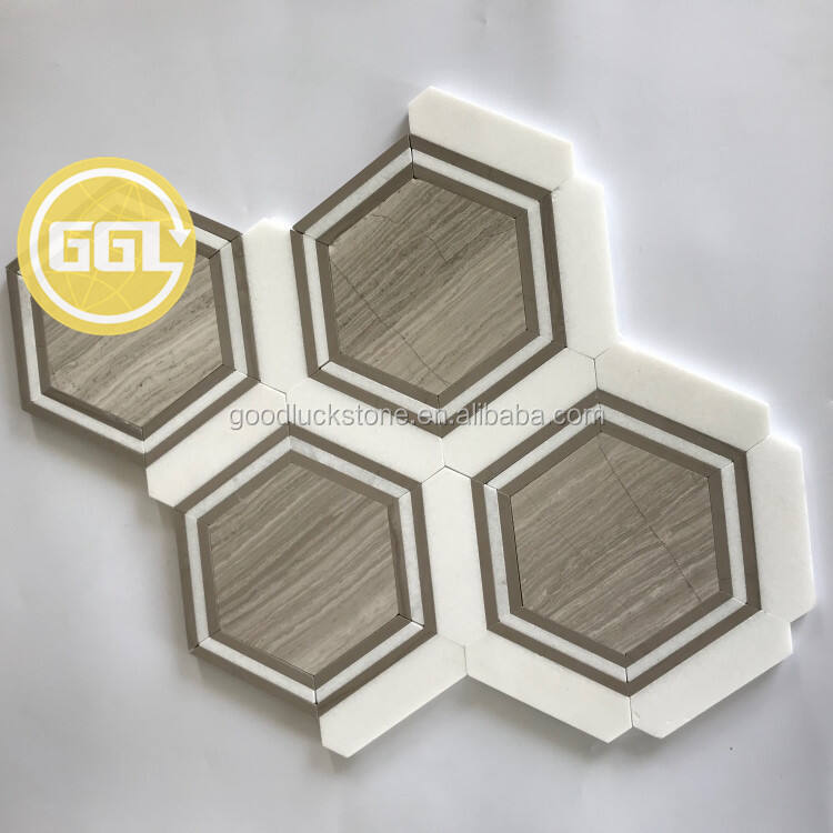 Wood Beige Marble Irregular Hexagon Marble Mosaic Tile