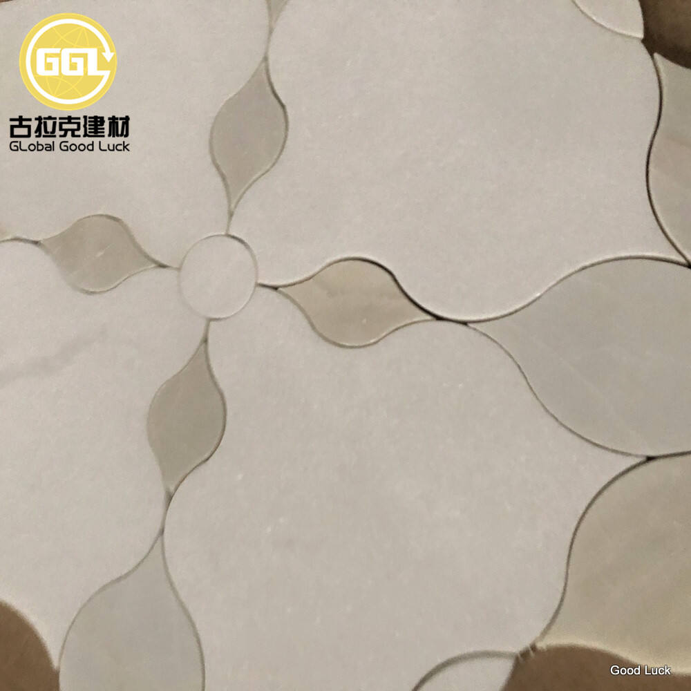 Simple Style White and Beige Waterjet Mosaic Tile