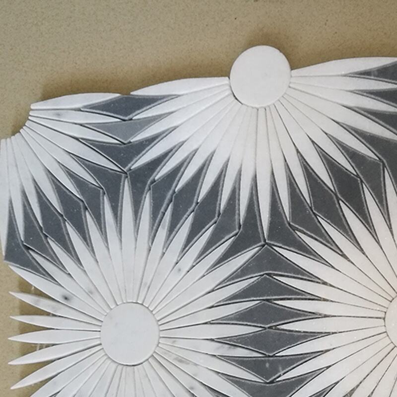 Sun Flower Shape Marble Pattern Waterjet Mosaic Backsplash Tiles