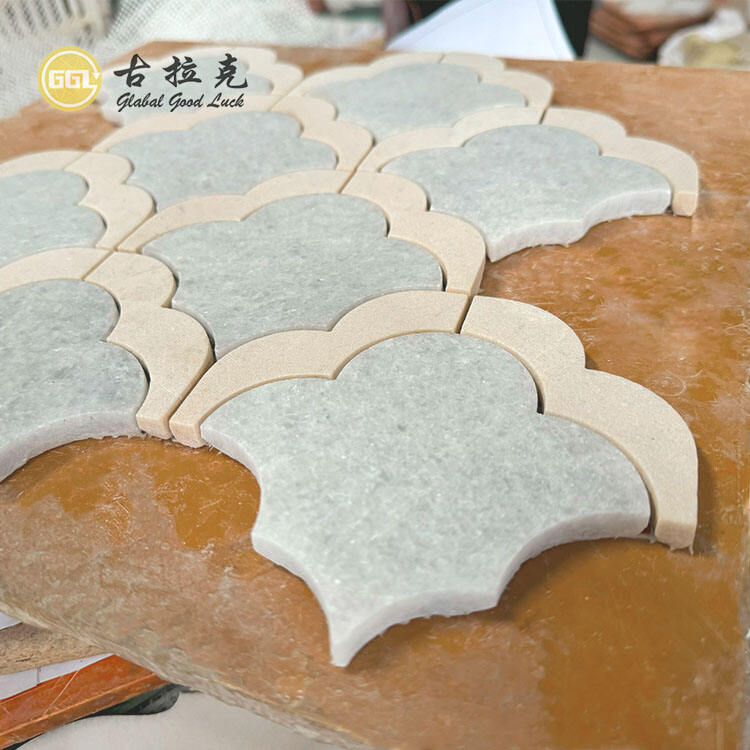 Fan Shape Marble Parquet Feature Waterjet Mosaic Tile Wall Decoration