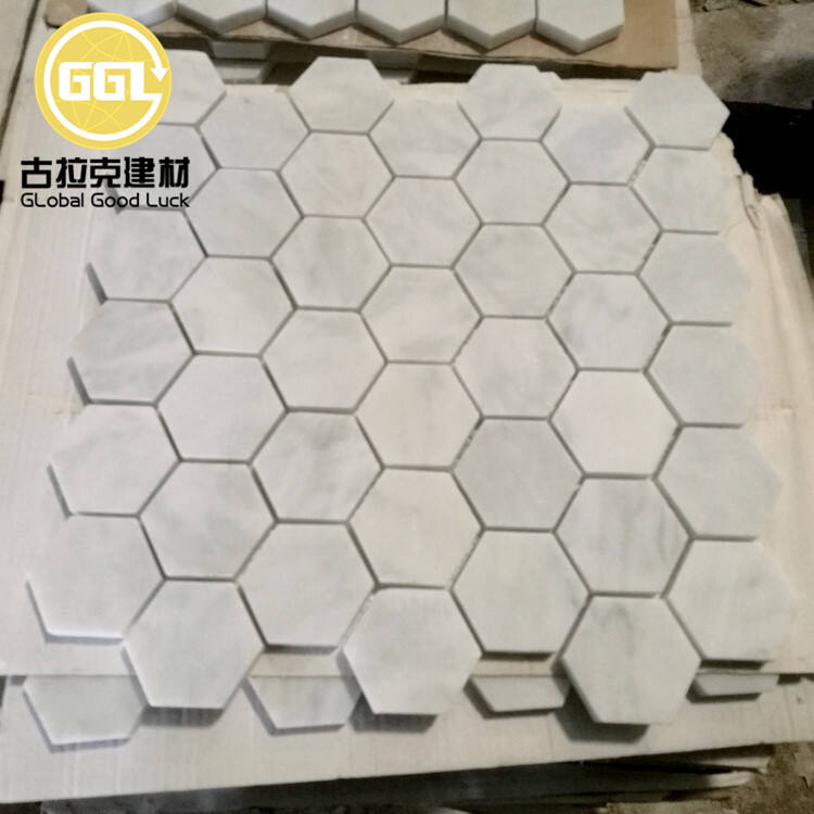 Hexagon Shape Carrara White Marble Mosaic Tiles