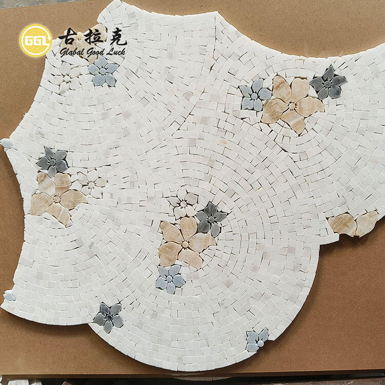 Natural Marble Flower Shape Design Waterjet Mosaic Tile