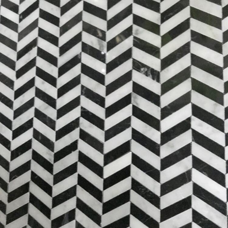 Latest Design Zebra Striped Black and White Chevron Marble Mosaic Tile