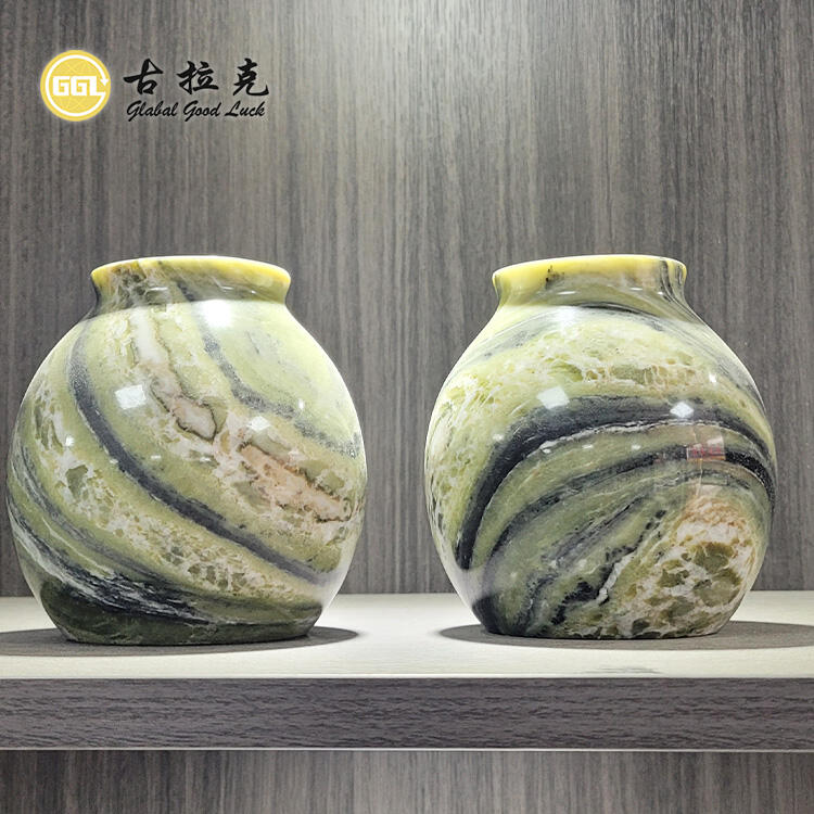 Natural Green Marble Stone Flower Vase Container Craft for Home Decor