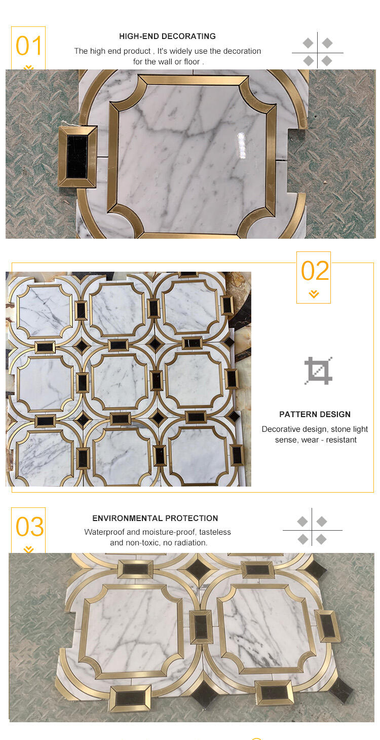 Luxury Design Pattern Marble With Brass Waterjet Mosaic Tile