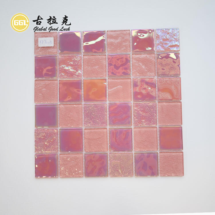 Pink Iridescent Shiny Glass Mosaic Tile for Wall Decor Swimming Pool ...