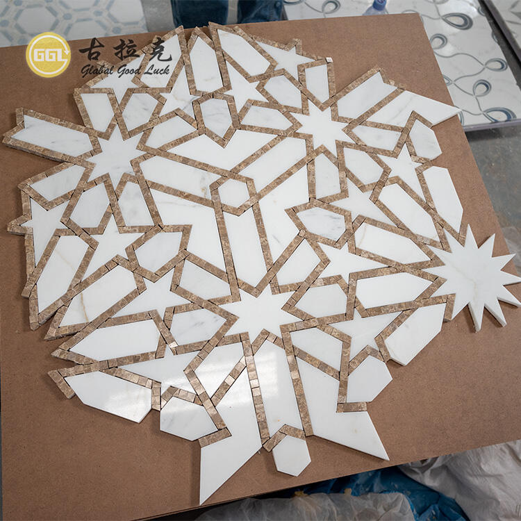 Modern Design Marble Star Parquet Feature Waterjet Mosaic Tile For Wall Decor