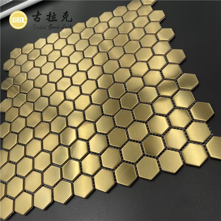 Glitter Gold Metal Mosaic Hexagon Shape Mosaic Wall Tiles