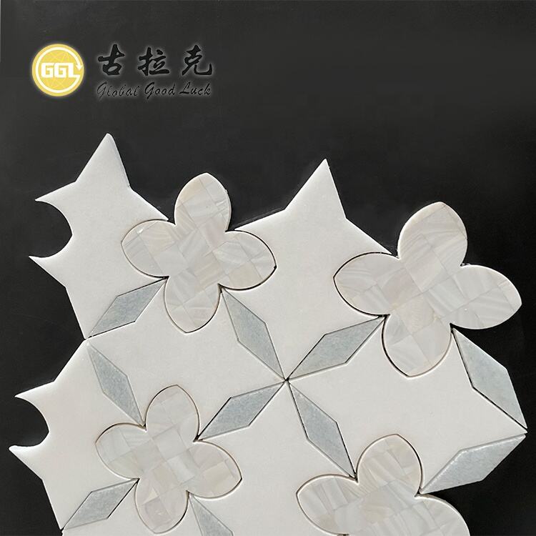 Water Jet Marble Mix Shell Flower Design Mosaic Tile Villa Kitchen Wall Background Tile