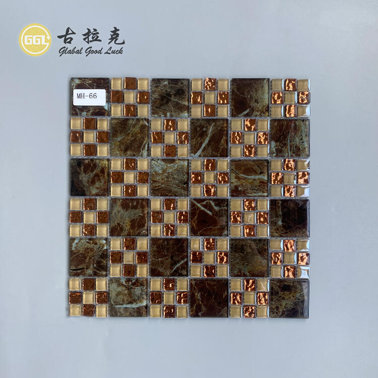 Vintage Metal Mix Glass Mosaic Tile Polished Shiny Square Shape Mosaic Interior Design Mosaic Tile