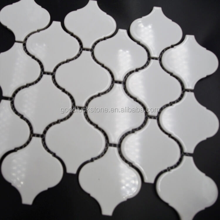 White Glazed Glossy Surface Lantern Shape Mosaic Ceramic Tile