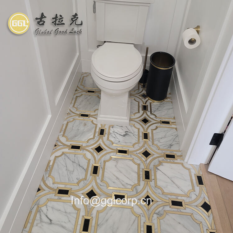 Luxury Design Pattern Marble With Brass Waterjet Mosaic Tile