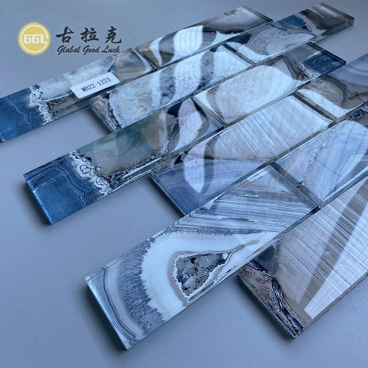 Fashion Design Hand-Painted Blue Glass Mosaic For Home Wall Tile