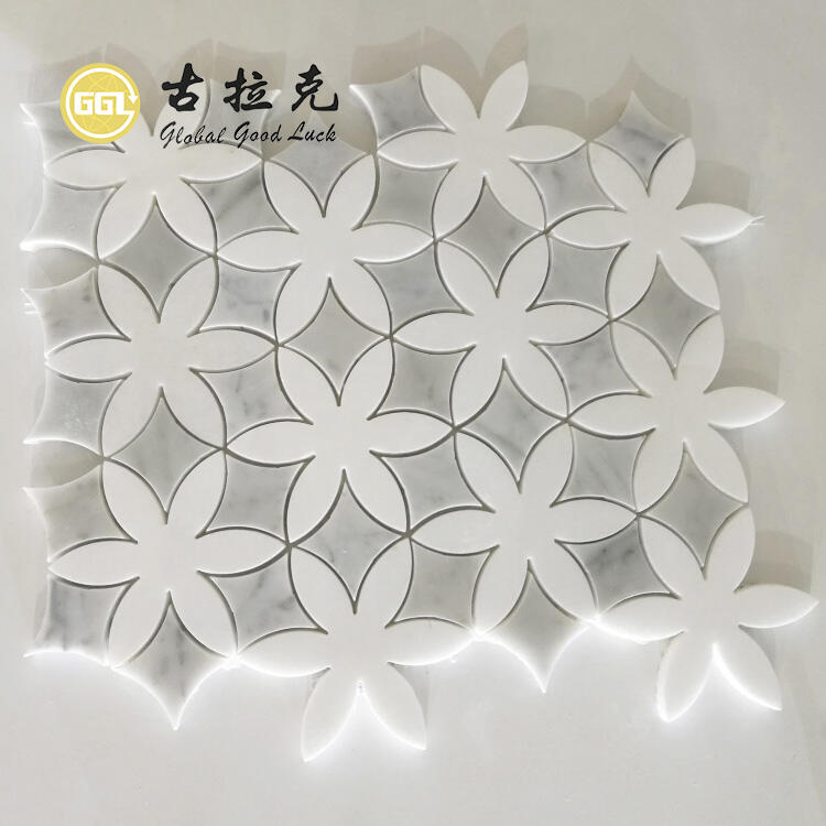 Marble Flower Mosaic Tiles Wall Parquet Waterjet Marble Mosaic For Bathroom