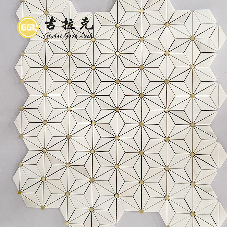 Triangle Shape White Mix Copper Mosaic Floor Tiles