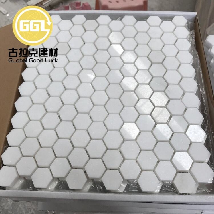 Thassos White Marble Mini Hexagon Mosaic Tiles for Bathroom and Toilet Decor