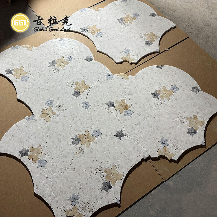 Natural Marble Flower Shape Design Waterjet Mosaic Tile