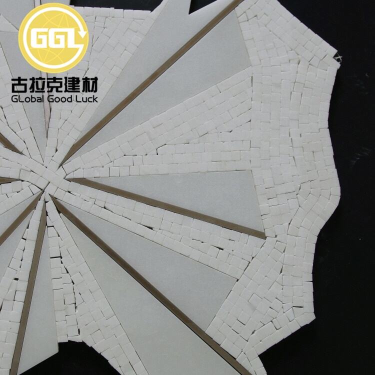 Unique Shape Marble Waterjet Mosaic Tile Inlay Stainless Steel Design