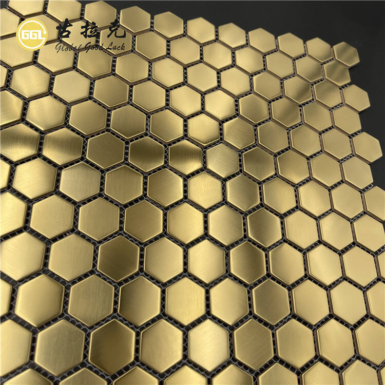 Glitter Gold Metal Mosaic Hexagon Shape Mosaic Wall Tiles