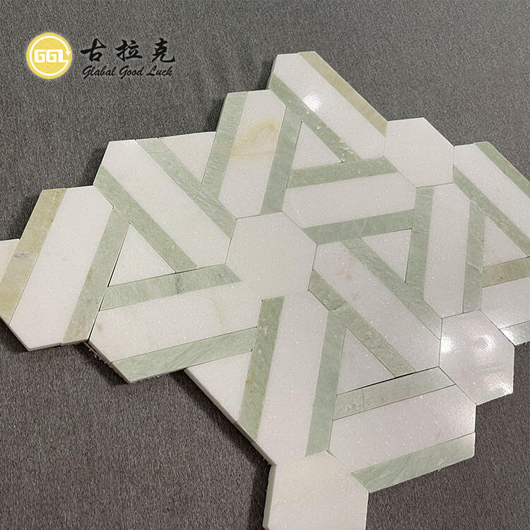 New Design Green & White Marble Waterjet Stone Mosaic for Wall Decor