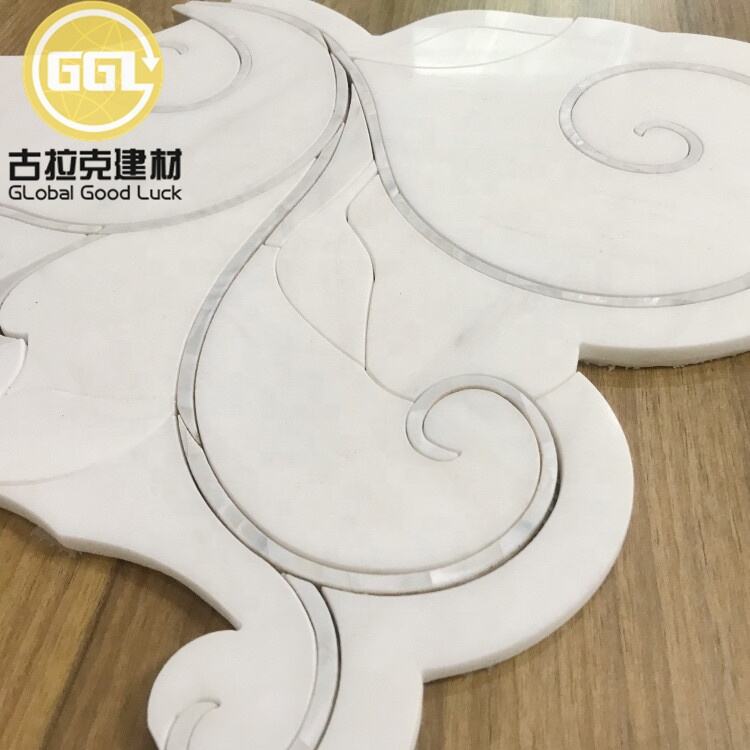 Interior Decoration Flower Marble Shape Mix Shell Pattern Waterjet Mosaic Tile