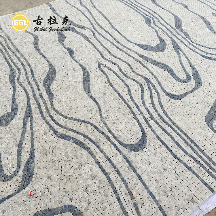 Fashion Design Blue Mix White Marble Parquet Feature Waterjet Mosaic Tiles