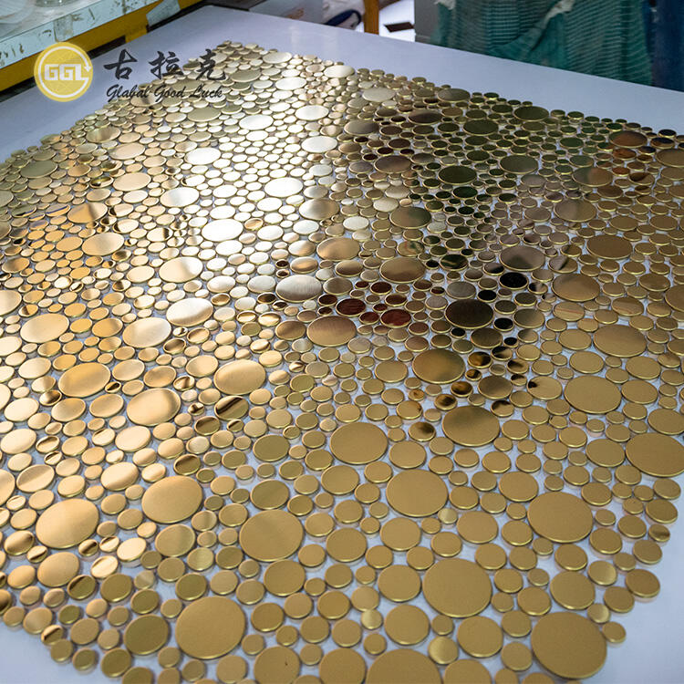 Metal Mosaic Golden Aluminium Bubble Round Mosaic For Interior Wall