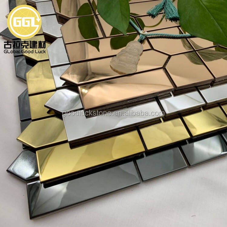 Golden Champagne Silvery Metal Mosaic Mirror Design Backsplash Tile