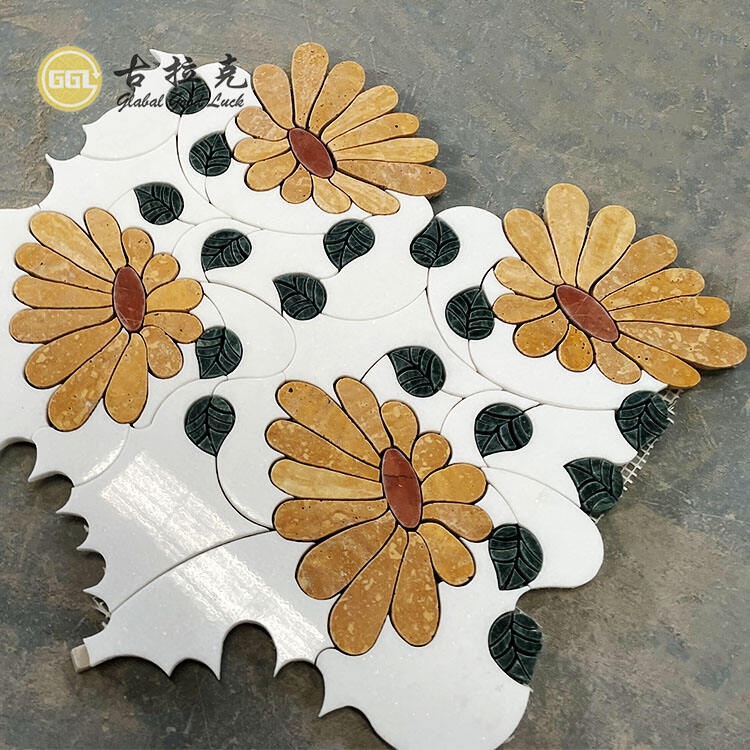 Elegant Sunflower Mosaic Tile Water Jet Marble Mosaic for Home Decor