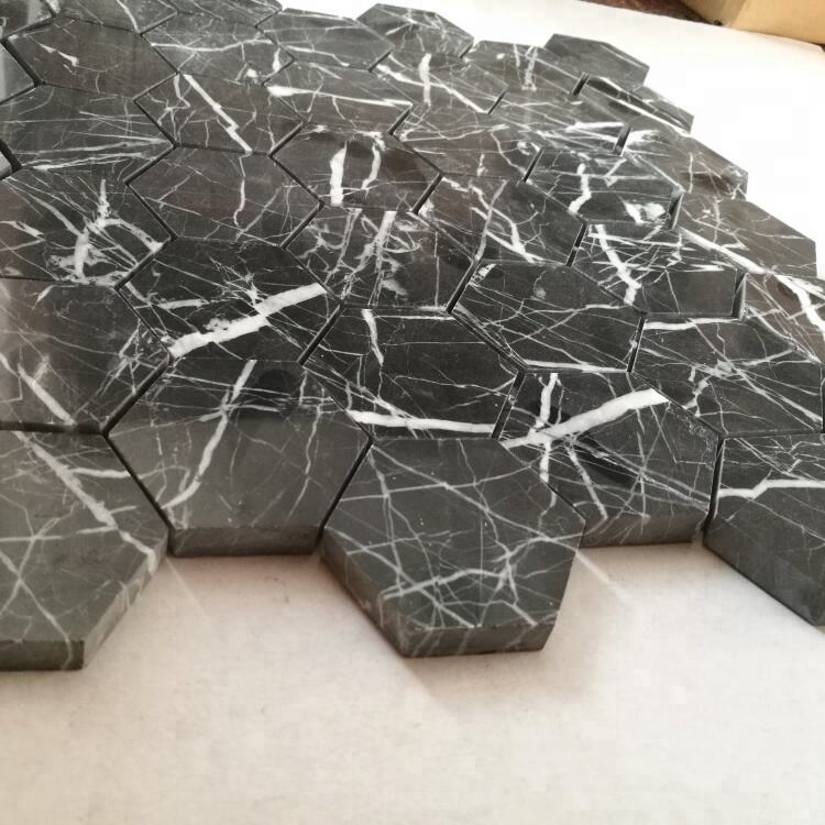 Nero Marquina Marble Hexagon Mosaic Wall And Flooring Tile