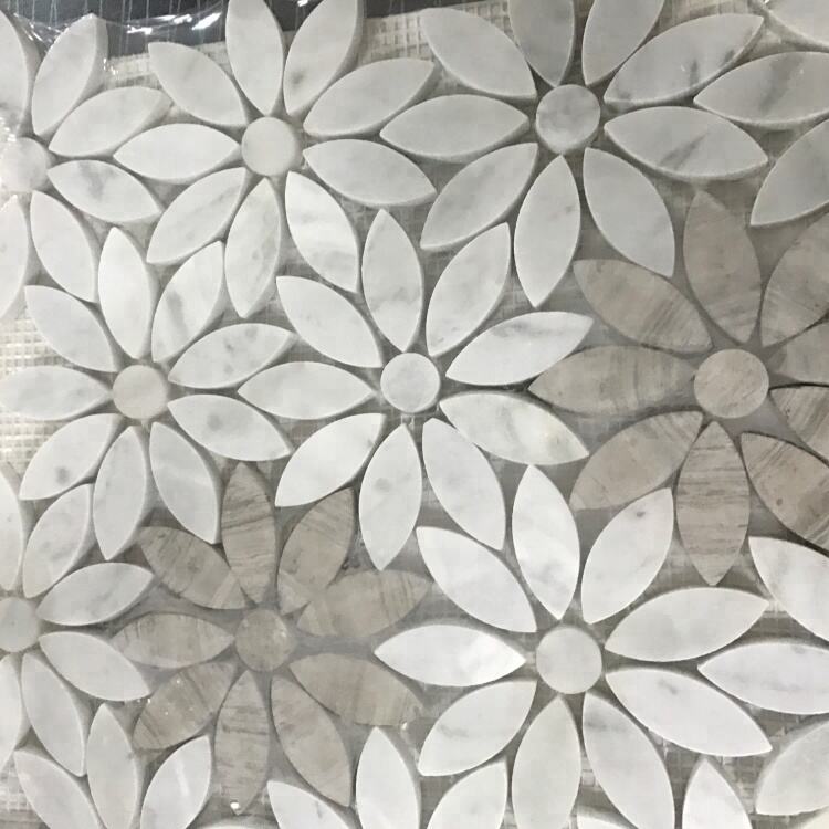 Marble Flower Shape Mosaic Tiles Parquet Waterjet Marble Mosaic