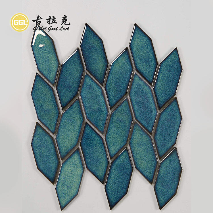 Hexagon Ceramic Mosaic Tile Leaf Design for Home Bathroom Wall Decor