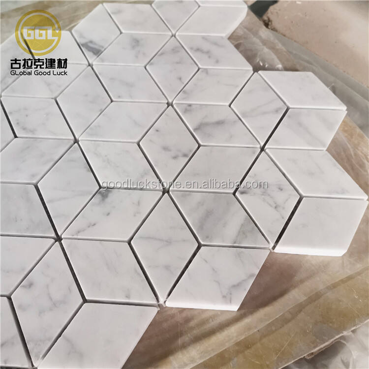 Hot Sale Wall Decoration Natural White Carrara Marble Stone Diamond Mosaic Tiles For Wall Decor