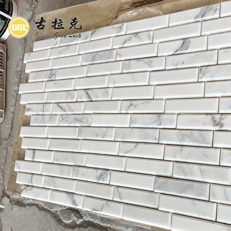 3D Carrara White Marble Long Strip Marble Mosaic For Wall Tiles