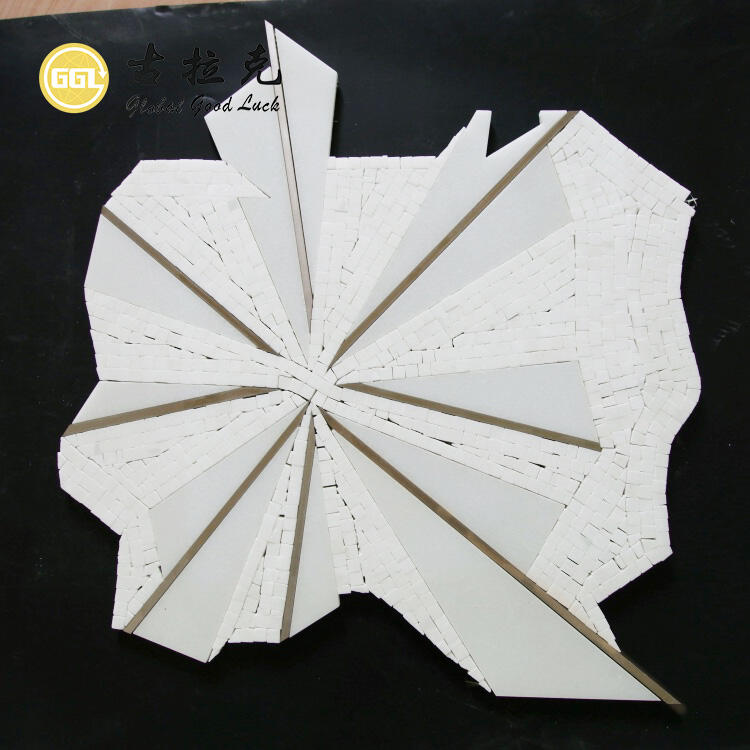 Unique Shape Marble Waterjet Mosaic Tile Inlay Stainless Steel Design